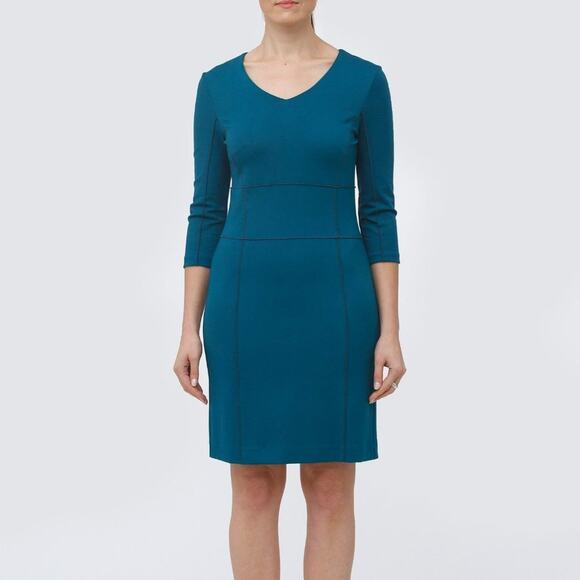 NEW Minan Wong 3/4 Sleeve Sheath Dress V-Neck Blue Zip Size 8 - Picture 1 of 7